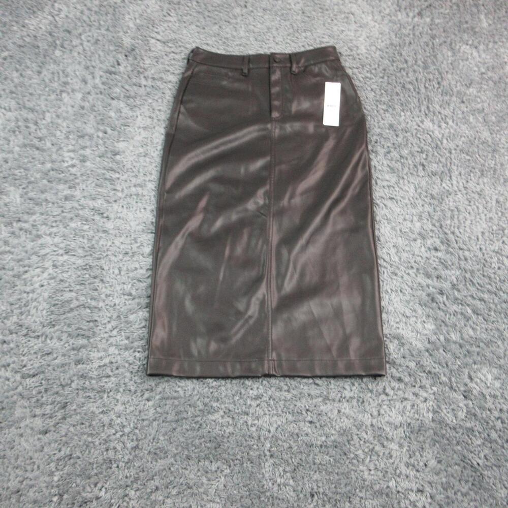 DKNY JEANS Skirt Womens 4 Black Straight Pencil Lined Pockets Faux Leather NWT